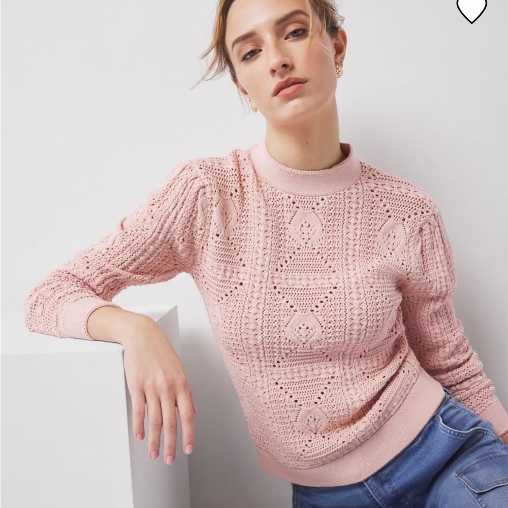 White House Black Market Rose Smoke Mock Neck Pointelle Sweater BNIP Size S